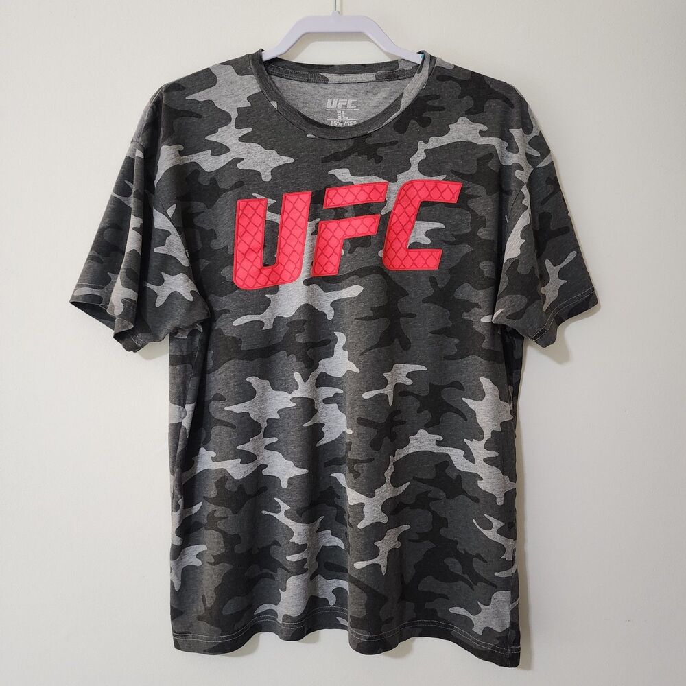 UFC Fighting Mens Camo Short Sleeve Crew Neck T-Shirt Grey Cotton-Blend Size L